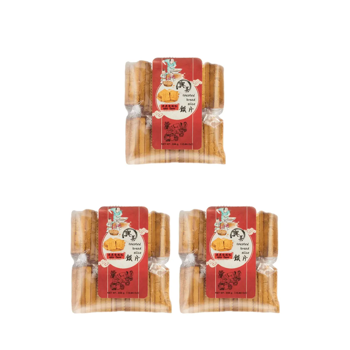 YUMEI Spicy Roasted Flatbread Chips - 3 Pack (308g Each) - Crispy Savory Snack for Parties & On-the-Go