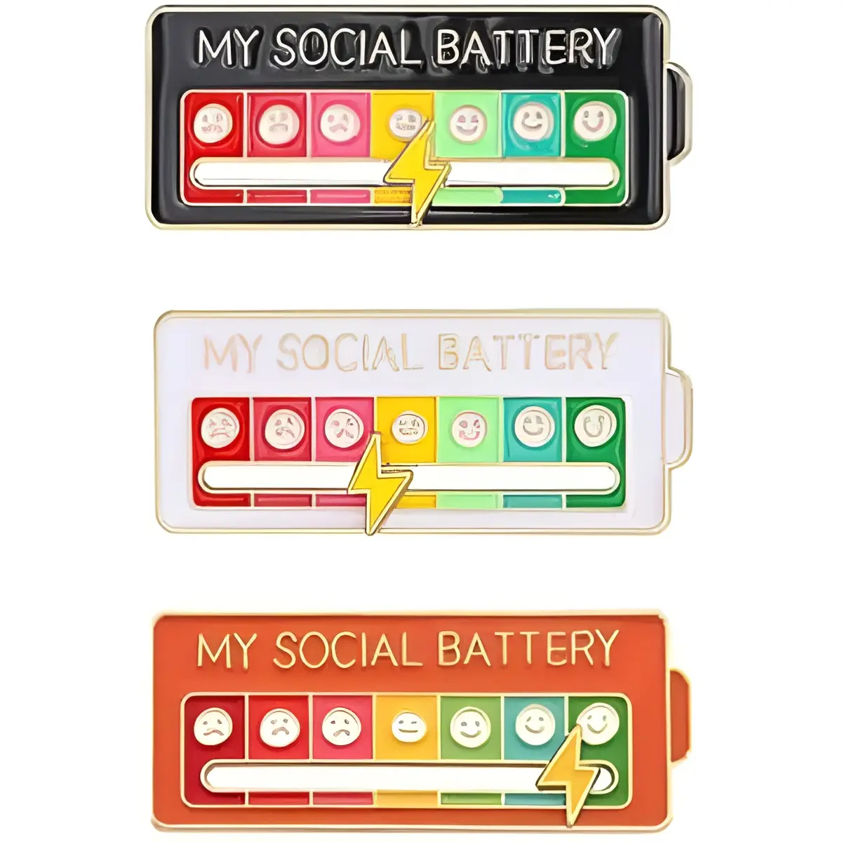 3PCS Social Battery Pin, My Social Battery Slider Pin, Cute Funny Interactive Brooch Pin, Functional Mood Enamel Pins 7 Days a Week for Clothing Decoration Backpacks Bags Hats Gifts