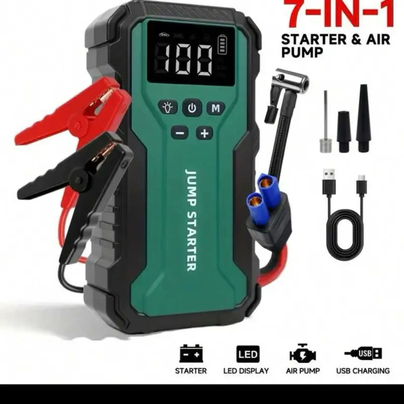 Jump Starter with Air Compressor, 5000A Peak Car Battery Jump Starter(9.0 Gas/8.0L Diesel), 160PSI 12V Jump Box Car Battery Jumper Starter Portable with Smart Jumper Cables, LED Lights, LCD Display
