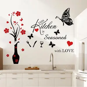 Butterfly & Flower Pattern Wall Sticker, Removable Wall Decal, Wall Art Decorative Sticker for Home Kitchen Dining Room, Ornaments