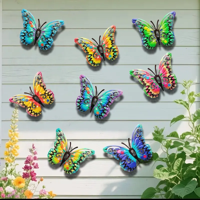 8pcs Colorful Metal Butterfly Wall Decor, Waterproof Rust-Resistant, Ideal for Home, Outdoor, Garden, Patio, Party, Wedding, Mother's Day Gift, Animal Lovers' Present