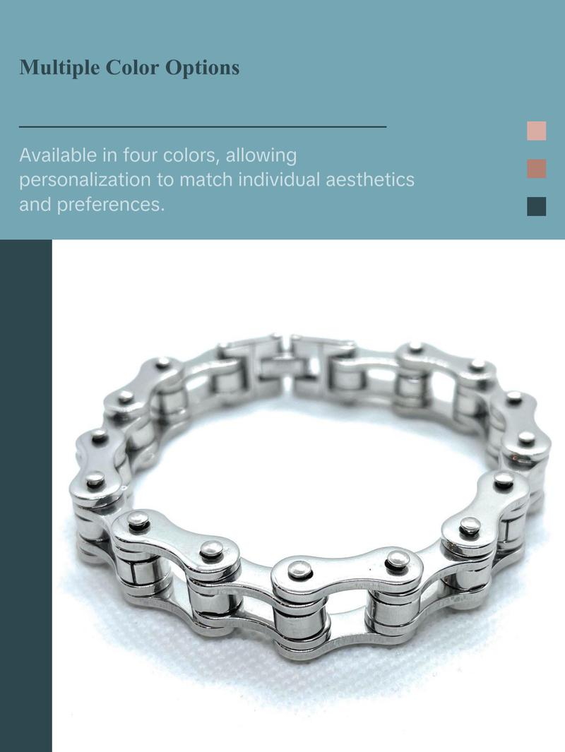 8-1/2" x 1/2" Stainless Steel Motorcycle Chain Bracelet (4 Colors)