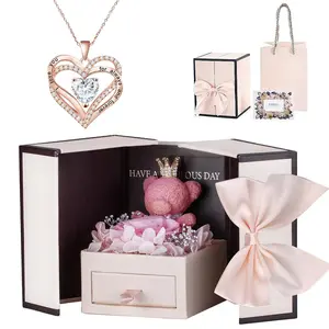 A heart-shaped zircon and rose giftbox, the best gift for a wife, daughter,mother, grandmother, girlfriend onVlentine's Day, Mother's Day teddy bear gift box