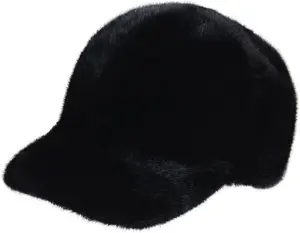 Faux Mink Fur Baseball Cap Unisex Adjustable Faux Fur Baseball Hat Winter Warm Fluffy Furry Trucker Hat for Women Men Black