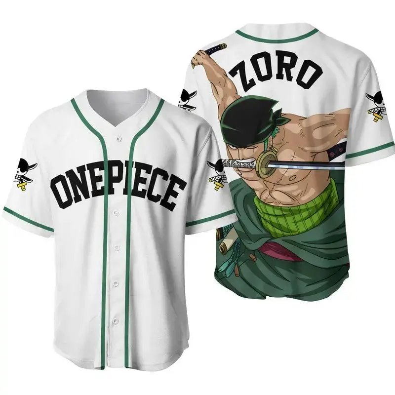 3D Anime Cartoon Roronoa Zoro 2025 Baseball Jersey, Classic Baseball Jersey, Button-Up Sport Shirt, Street Fashion Look
