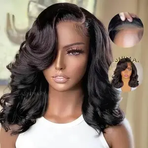 Ashimary 250% Density Glueless Ready To Go Wig- Pre Styled Side Part Body Wave Layer Cut 6x4.5 Lace Closure Bob Wig Invisi-Drawstring Ready to Go Short Bob Wigs Pre Everything Human Hair Wigs Pre Plucked Pre Cut For Black Women