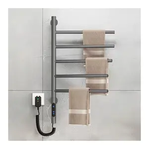 Electric Heated Towel Rack, Rotating Towel Warmer Wall Mounted Drying Rack,Stainless Steel Towel Warmer 5 Bars with Built-in Timer, 1h-8h,82w,for Home Bathroom, Salons and Spas,Plug-in