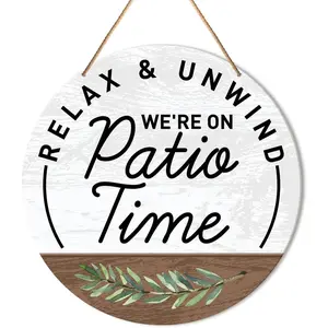 【fathersdaygift】Courtyard Sign Decoration, Courtyard Circular Hanging Sign Decoration, Farmhouse Wall Decoration, Outdoor Living Room Porch, Deck, Backyard Wooden Sign, New House Home Gift, We Are A Courtyard Time 12 X 12 Inch
