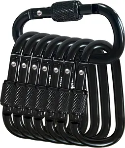 8 Pack D-Shape Carabiner Clasp with Screw Gate, 2.2 Inch  Clip Key Chain Buckle,  Alloy Keyrings Hook for Outdoor Hiking not for Climbing
