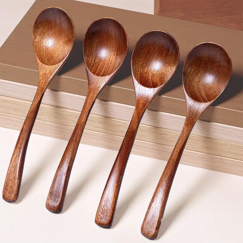Honey Wood Spoons Set, Kitchenware, 4-6 Pieces, 7.08 Inch Small Wooden Spoons, Perfect for Tea Coffee Soup, Unique Design Bamboo Teaspoons, Tea Scoop