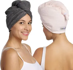Hair Drying Towel, Solid Color Microfiber Soft Absorbent Hair Wrap Towel with Elastic Strap, Large Hair Turban Towel for Wet Hair, Convenient Bathroom Accessories
