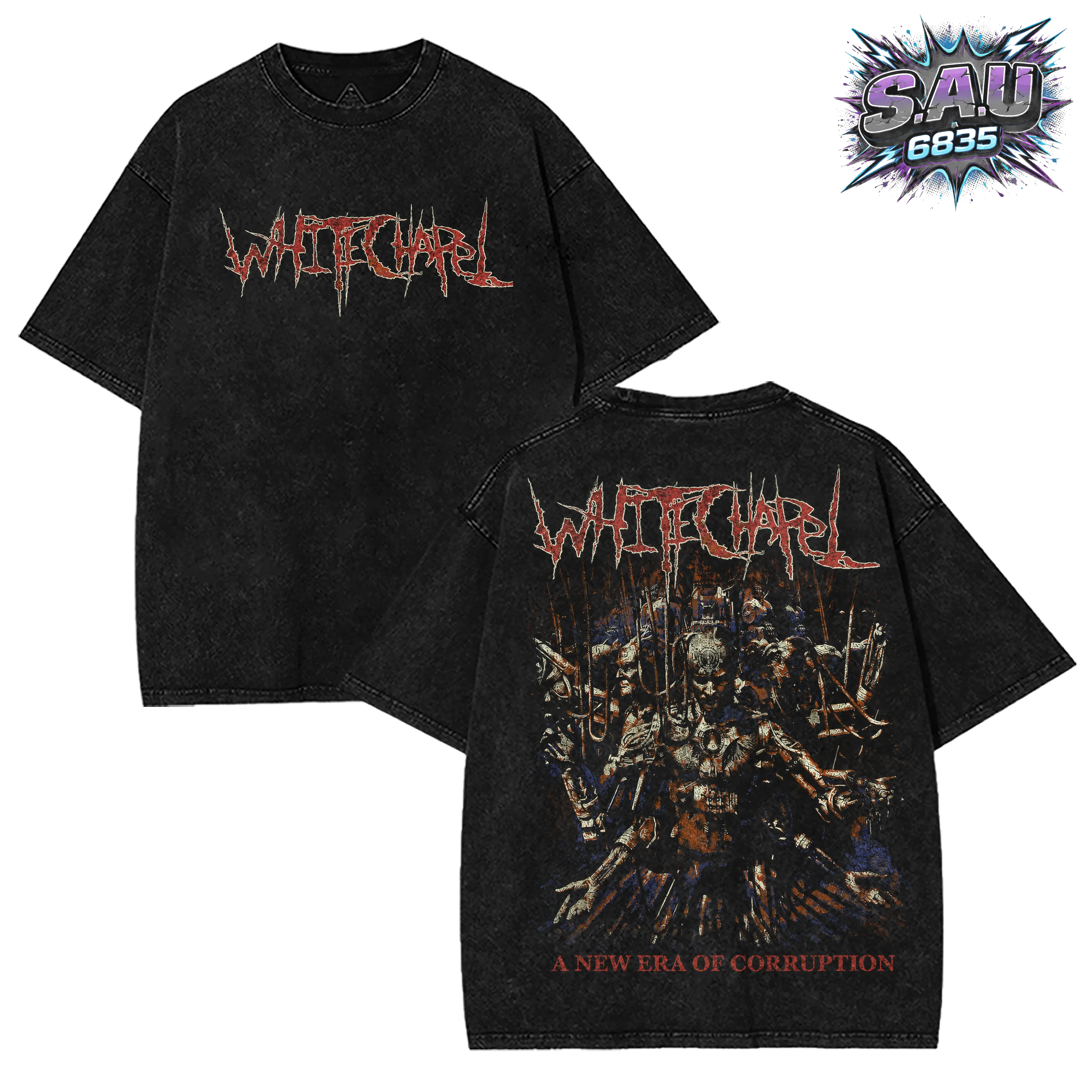 Whitechapel A New Era Of Corruption Deathcore Gothic Vintage Washed Tee, Heavyweight Cotton Unisex Dark Aesthetic Graphic T-shirt Gift For Gothic Punk Emo Grunge Y2K Outfits Vintage 90s Streetwear Merch