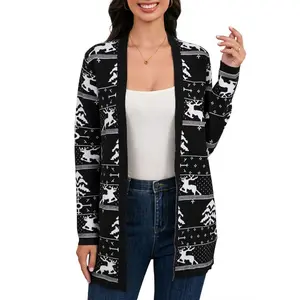 Christmas Sweater for Women Christmas Cardigans Funny Xmas Open Front Knit Coat Outwear Black XL