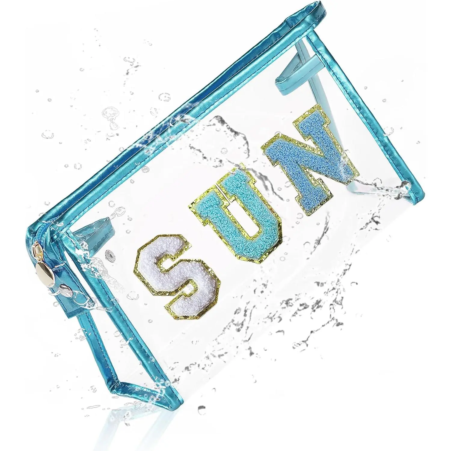 Clear Makeup Bag Sunscreen Pouch with Letter Patches Summer Beach Essential Stuff Accessories Birthday Christmas Gifts for Women Mom Teacher Nurse