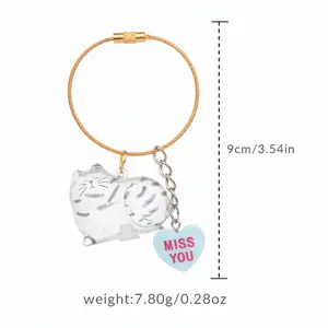Clear Sleeping Cat Pet Hair Keepsake Keychain with Blue MISS YOU Heart – Cat Fur Memorial Bag Charm – Pet Loss Sympathy Gift & Cat Remembrance Keepsake