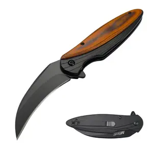 Hawkbill Pocket Knife Pruning Black 3” Blade Wood Handle 8” Overall