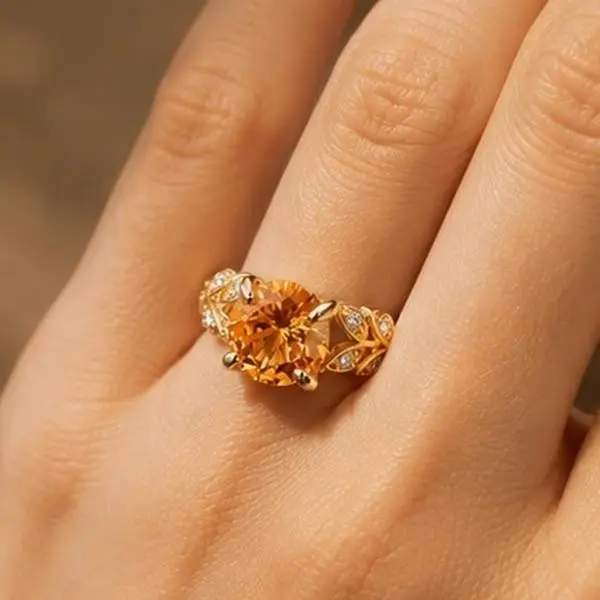 Gold-Tone Orange Stone Elegance Ring