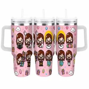 Cute Easter Jesus Car Cup 40oz Kawaii Christian Bunny Egg Print Insulated Stainless Steel Travel Mug Leakproof Handle Tumbler for Church Prayer Spring Picnic Gift Family Friends