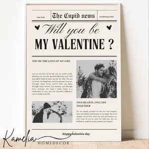 Unframed Valentines Day Newspaper Poster, Editable Cupid Valentine Newspaper, Custom Valentine Gift Idea, Printable Will You Be My Valentine