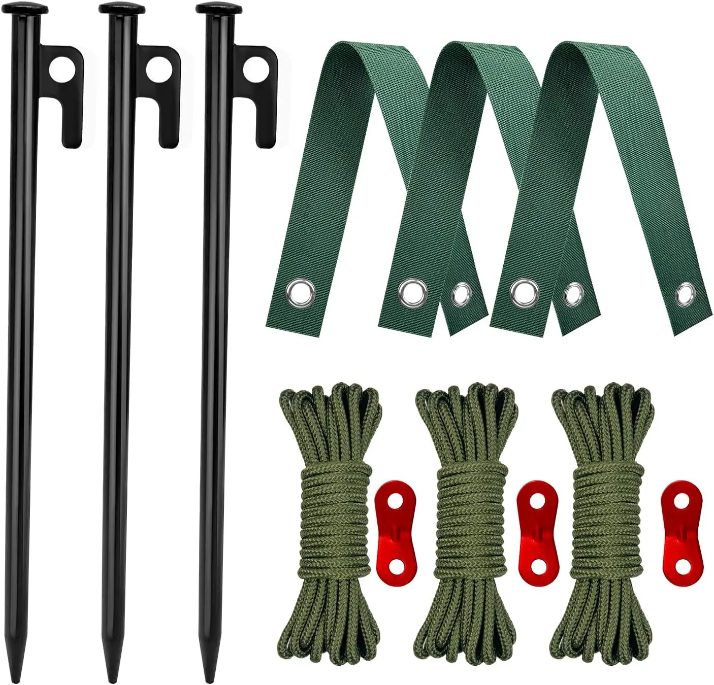 3 Packs Tree Stakes and Supports, Heavy Duty Tree Stakes Kit Include 3Pcs Tree Straps for Staking, 3Pcs 12" Steel Spikes, and 39Ft Rope, Tree Supports for Young Tree Anti Strong Wind, Bad Weather