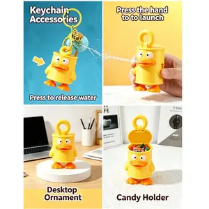 1 PC A multifunctional can-shaped little yellow duck desktop ornament, creative backpack accessory, and fun water-spraying duck when pressed—perfect as a summer party novelty prop or an original gift that also stores candy