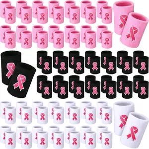 Newcotte 150 Pieces Breast Cancer Awareness Wristbands Bulk Pink Ribbon Sweatbands Sports Sweatband Elastic Sweat Bands for Women Men Kids Wrists Arm Sweat Bands Baseball Wristbands Youth Wristbands