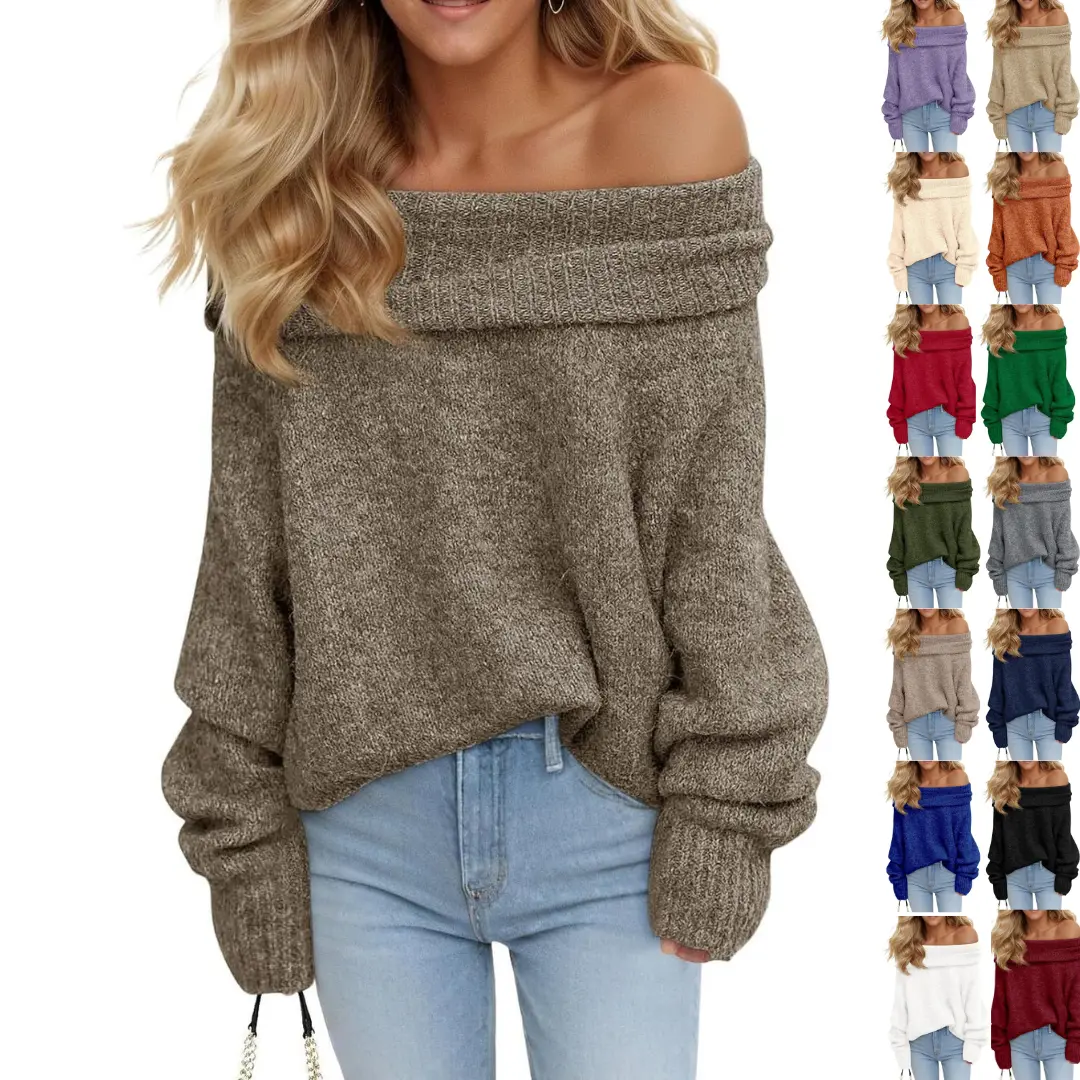 Imily Bela Womens Off The Shoulder Sweaters Oversized Long Sleeve Loose Ribbed Knit Fall Trendy Pullover Tops