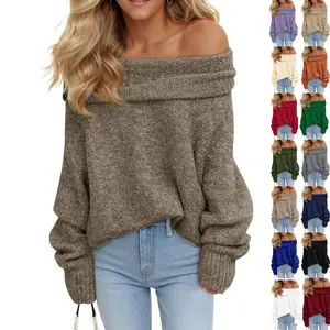 Imily Bela Womens Off The Shoulder Sweaters Oversized Long Sleeve Loose Ribbed Knit Fall Trendy Pullover Tops
