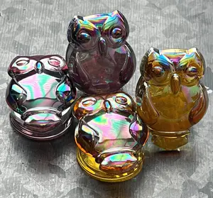Pair of Stunning Aurora Borealis Owl Design Pyrex Glass Plugs - Gauges 2g (6mm) through 1" (25mm)