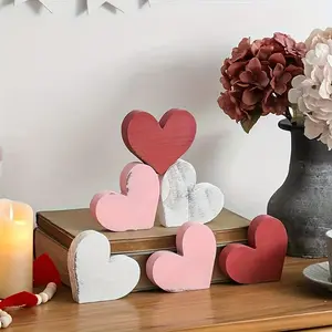 6 pcs Valentine Wooden Heart Layered Tray Decoration, Distressed Wooden Heart Valentine Table Decoration Love Sign