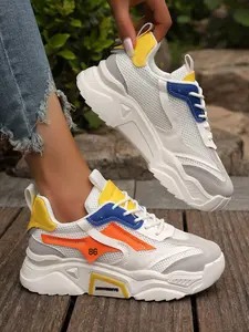 Women's Colorblock Dad Shoes, Thick Sole Height Boost, Breathable Mesh, Ultra-Light Eva Bottom, Casual Sporty Sneakers