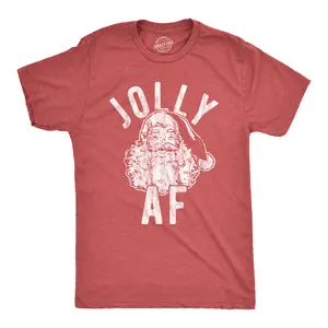 Mens Jolly AF T Shirt Funny Santa Claus Christmas Party Sarcastic Graphic Novelty Tee Mens Funny T Shirts Cool Vintage Fashion T-Shirt Gift Classic Menswear Christmas Apparel for Men Novelty Tees for Guys Red