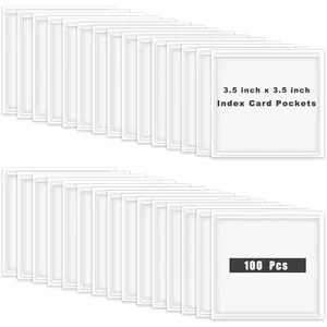 100 count Adhesive Label Pockets, 3.5 * 3.5 Inch Clear Label Holder for Storage Bins for Classroom Organizing