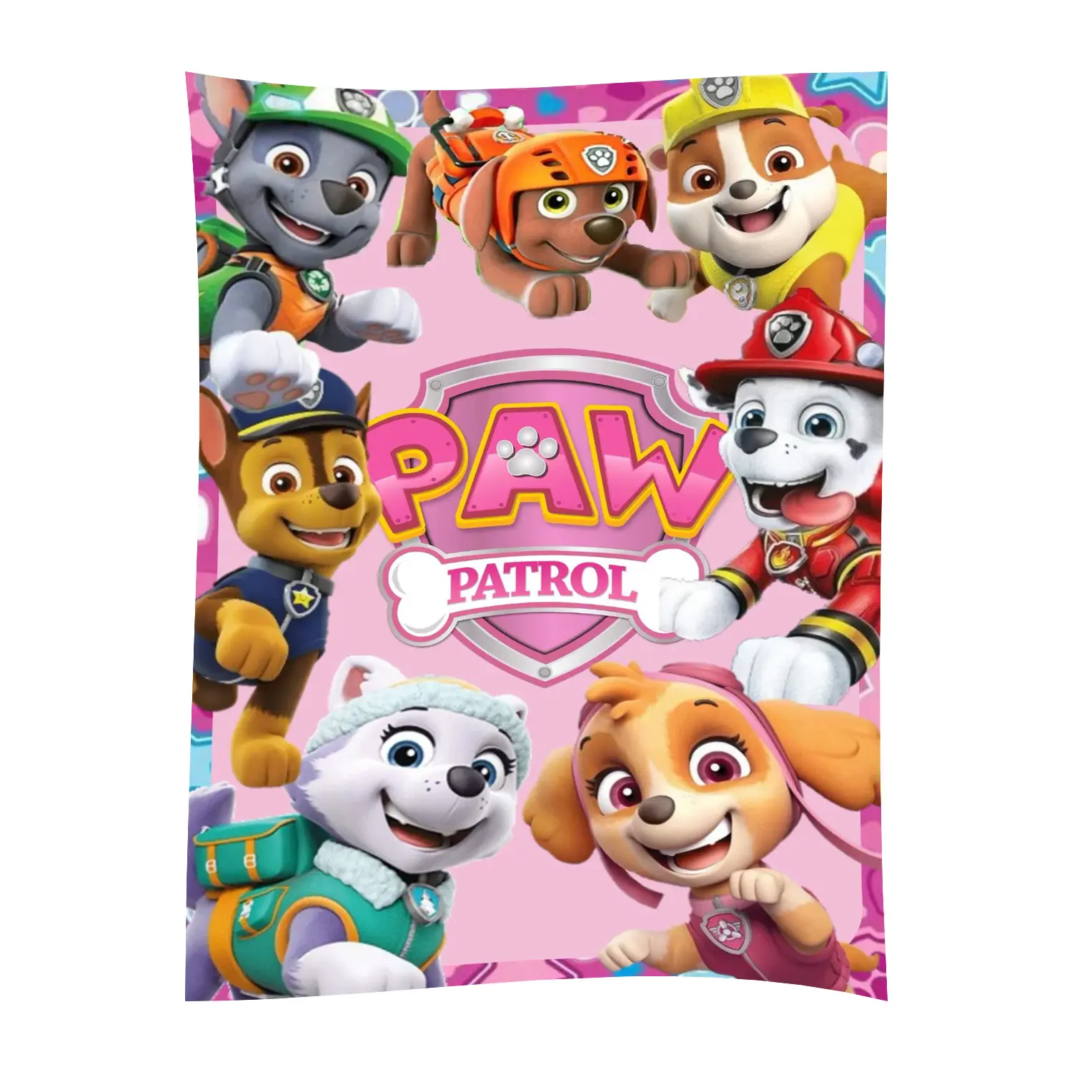 Pink Paw Patrol All Characters Fleece Throw Blanket, Skye Everest Marshall Chase Rubble Rocky Ultra Soft Fluffy Blanket, Perfect Gift for Toddler Kids Paw Patrol Fans,warm