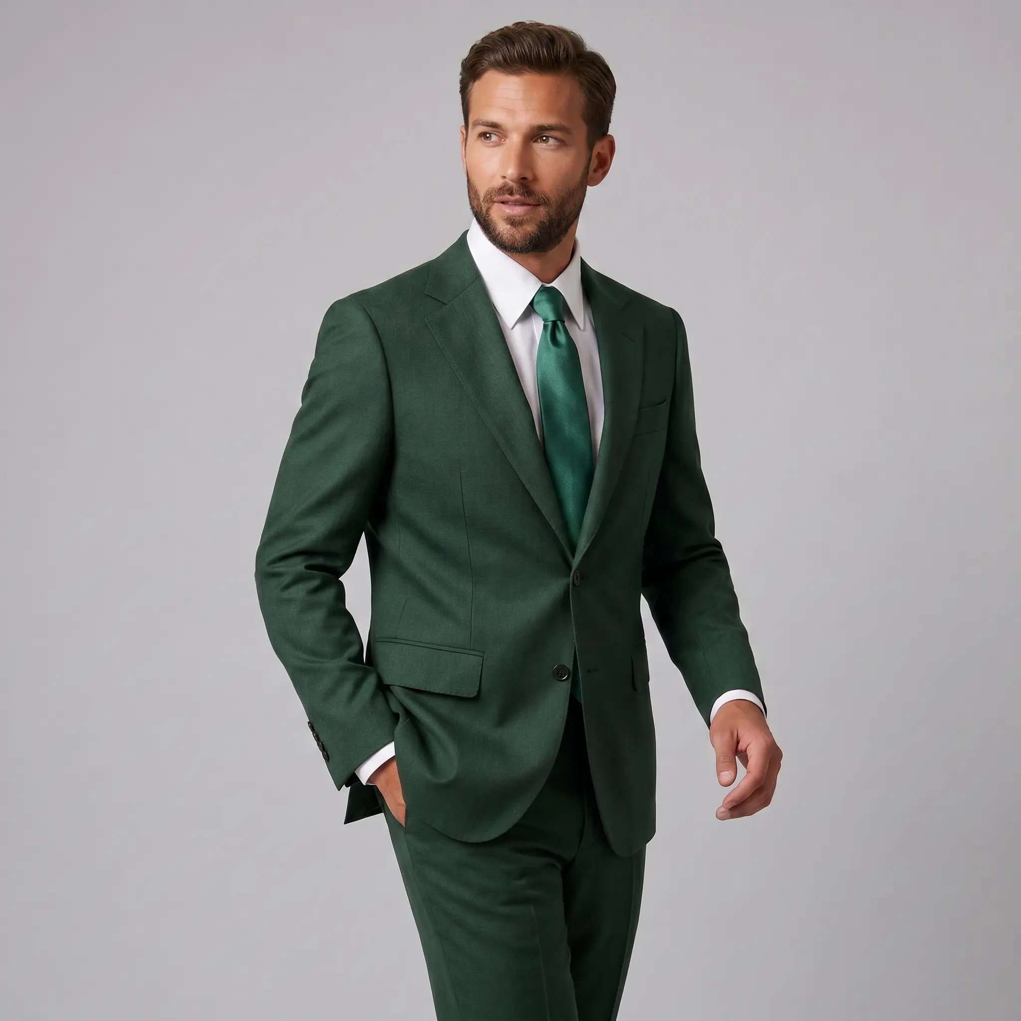 Joseph Michael Men's Forest Green 3-Piece Slim Fit Vested Sharkskin Suit — Notch Lapel