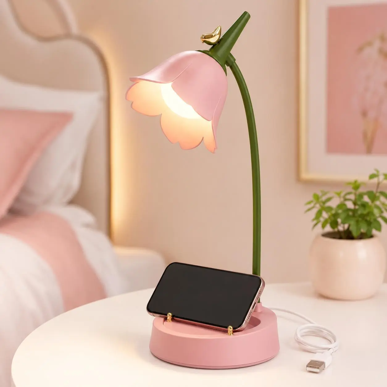 Flower Table Lamp, LED Desk Lamp With Touch Control, Rechargeable Battery & Pen Holder 3 Color Temperatures, Dimmable For Kids Room, Bedside, Reading, And Study, Yellow