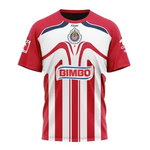 Chivas Guadalajara Retro 2006 Home Jersey T-Shirt – Liga MX Classic Soccer Fan Shirt, Red White Stripes All Over Print Tee for Men Women
