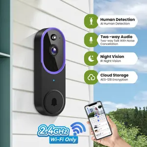 Wireless Video Doorbell Camera, Smart Security Doorbell Camera, 1080P, AI Human Detection , Night Vision, Instant Alert, Two Way Audio, 2.4G WiFi Only, Simple Installation and Rechargeable Battery, Cloud Storage, WiFi Camera