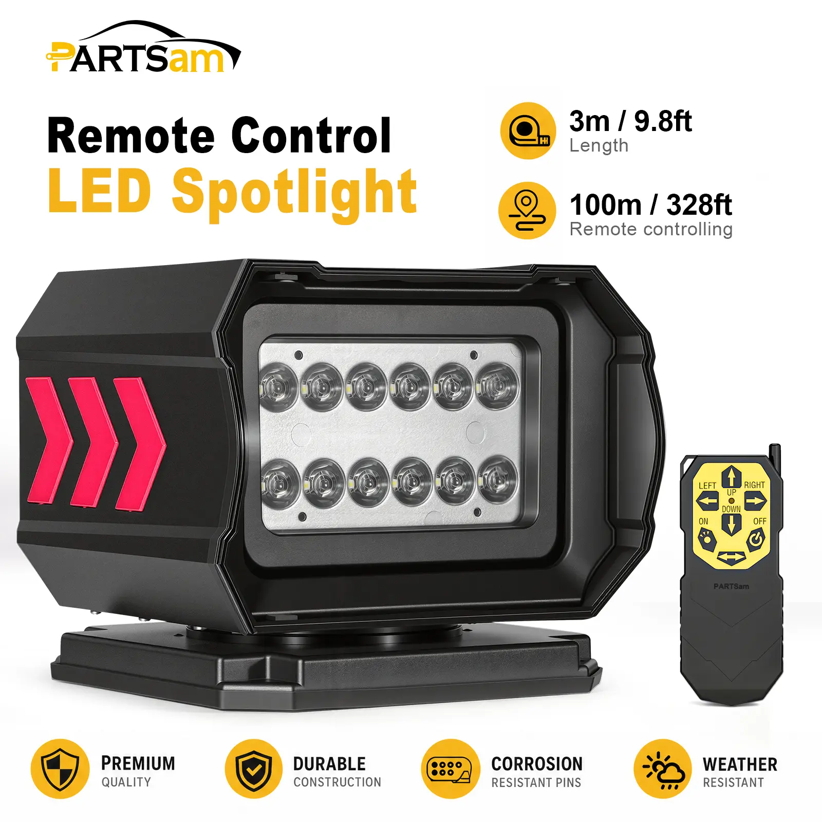 Partsam Patented Remote Control LED Searchlight for Cars Off Road Pickup Trucks - Powerful Illumination