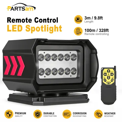 Partsam Patented Remote Control LED Searchlight for Cars Off Road Pickup Trucks - Powerful Illumination