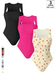 Women Shapewear Sexy Ribbed Strappy Square Neck Sleeveless Tummy Control Tank Tops Bodysuits Breathable Compression Bodysuit