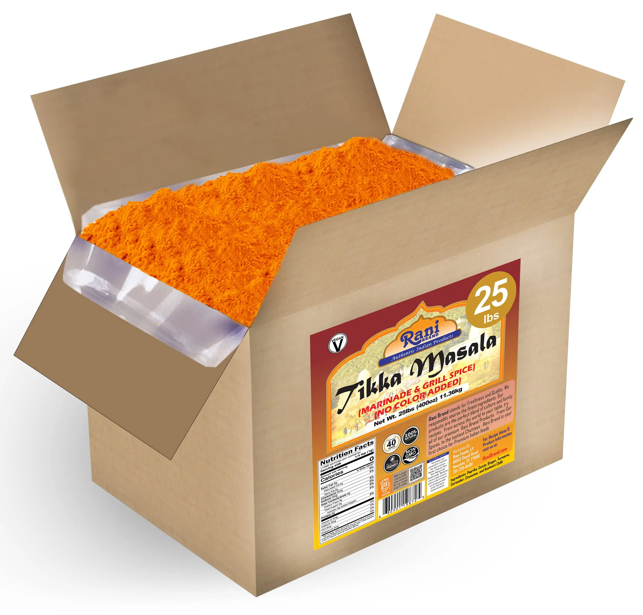 Rani Tikka Masala Indian 7-Spice Blend 400oz (25lbs) 11.36kg Bulk Box ~ All Natural | Salt-Free | Vegan | No Colors | Gluten Friendly | NON-GMO