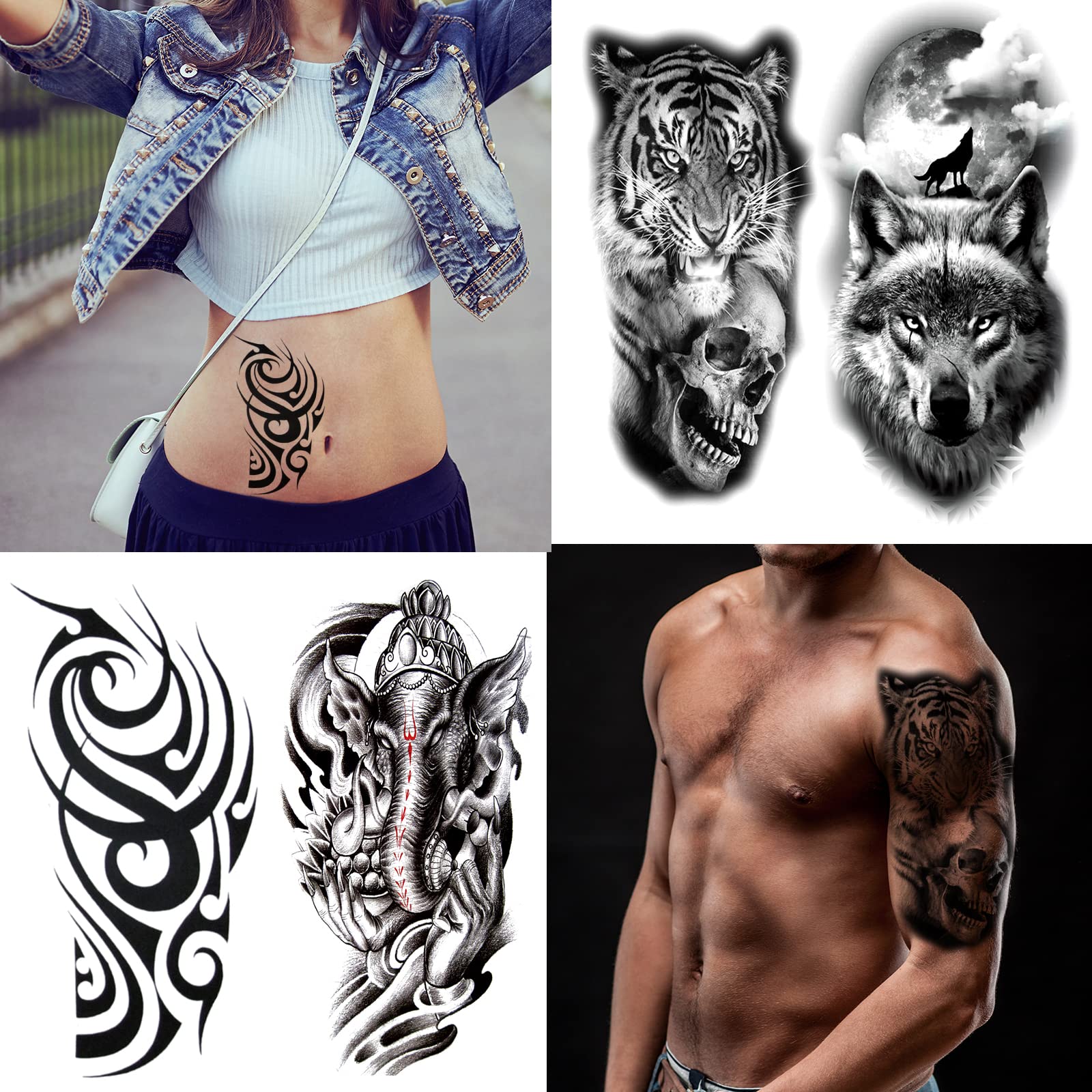80 Sheets Temporary Tattoos Stickers, Fake Body Arm Chest Shoulder Tattoos for Men and Women Black Fake Skull Skeleton Tattoos Long Lasting 80 Sheets Temporary Tattoos Stickers, Fake Body Arm Chest Shoulder Tattoos for Men and Women Black Fake Skull Skeleton Tattoos Long Lasting