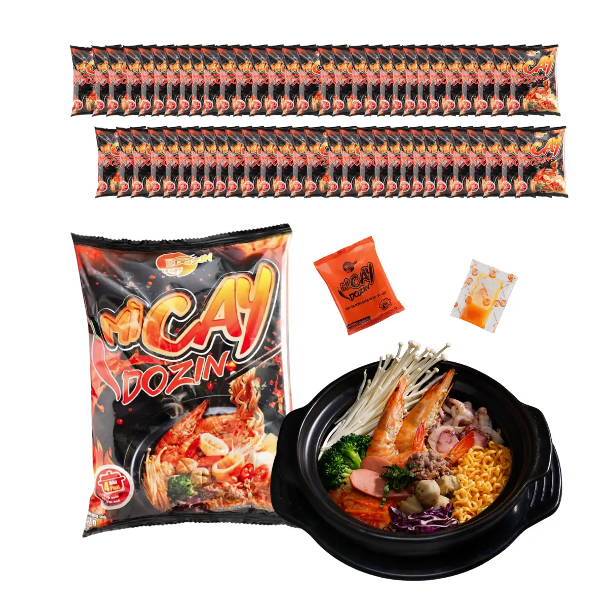 Dozin Korean Chewy Spicy Instant Noodles - 137g Each, 60-Pack Ramen Pantry Food Combo, Spicy Noodles, Instant Ramen