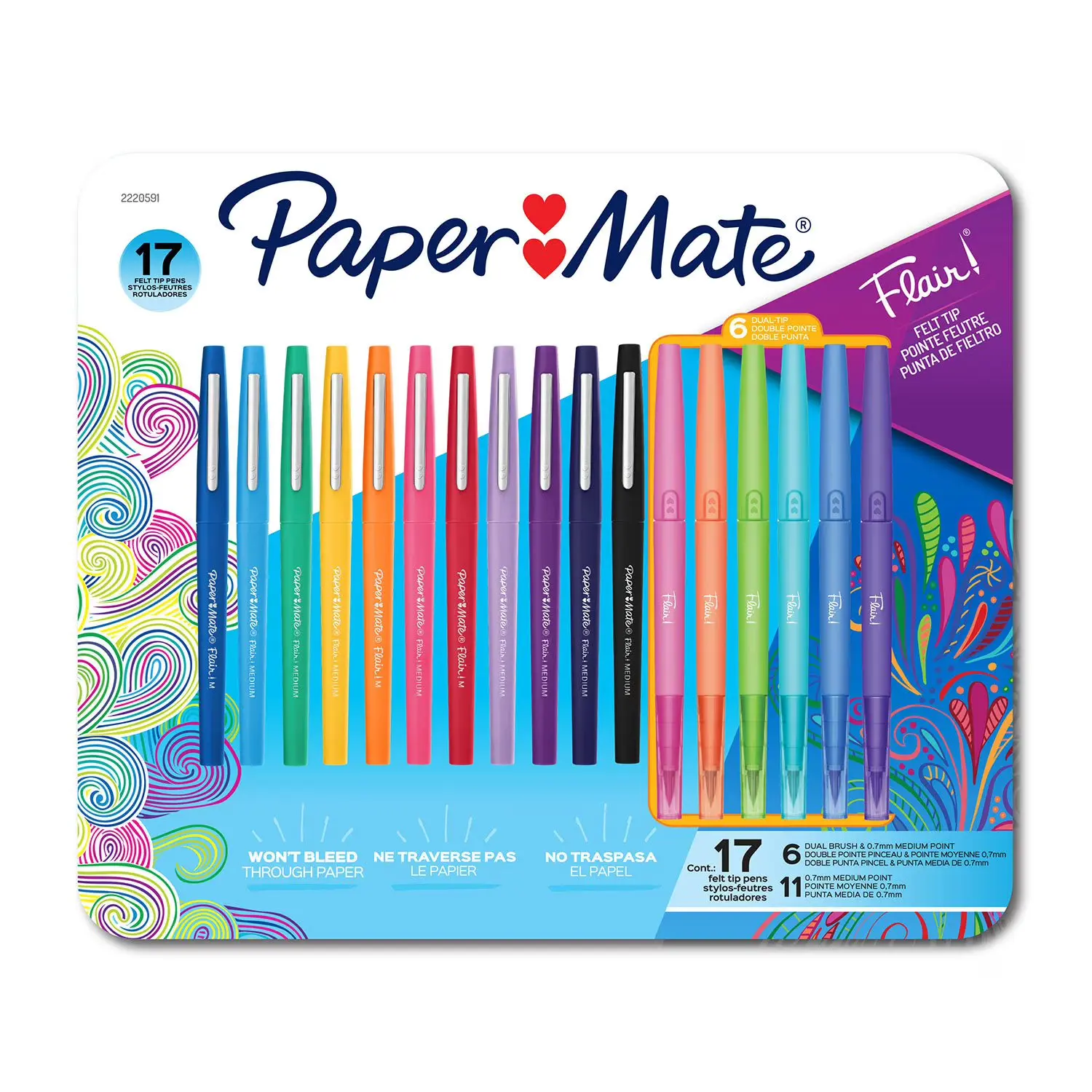 Paper Mate Flair Felt Tip Pens Variety Pack with DUAL Brush Pens 17-Piece Set for Creative Writing and Art Projects