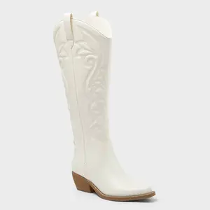 Women’s Kenzie Wide Calf Tall Western Boots with Memory Foam Insole – Wild Fable Ivory 5WC: Knee-High, Block Heel, Zipper Closure