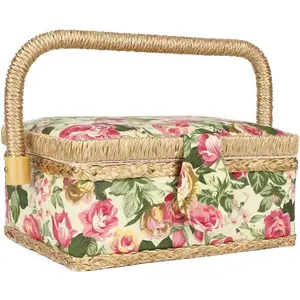 Craft Sewing Basket Needle Box Organizer Sewing Kit Box with Removable Tray(rose)