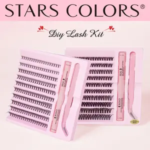 DIY MIX False Eyelashes Black Stalk Eyelash Extension Convenient Travel Gear Lash Bond and Seal 4ml Tweezers Kits #cluster kits