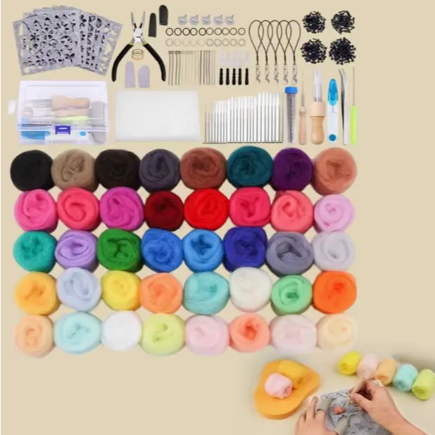 40 Colors Needle Felting Kits, Needle Felting Supplies with Tools, Felt Kits with Needles, Storage Bag for DIY Handcrafts Decoration, Suitable for Needle Felting, Dry Felting, Jewelry Making, Dryer Balls summerwins