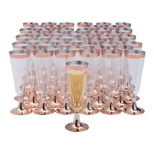 Bulk 100 Pc. Clear Champagne Flutes with Rose Gold Trim